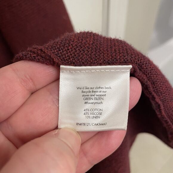 Eileen Fisher Womens Burgundy Italian Yarn Open Front Cardigan Sweater L - Picture 3 of 5